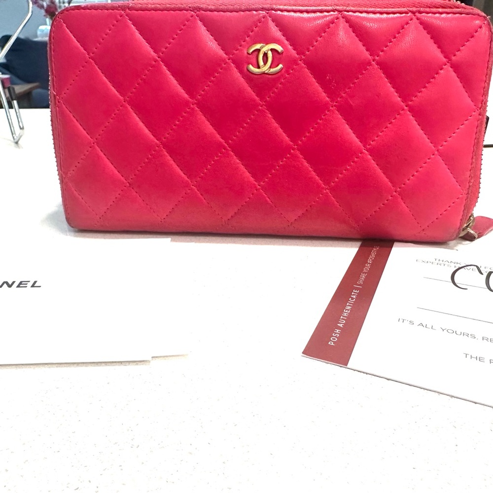 CHANEL CC Hot Pink Quilted Lamb Leather Long Zipped Wallet